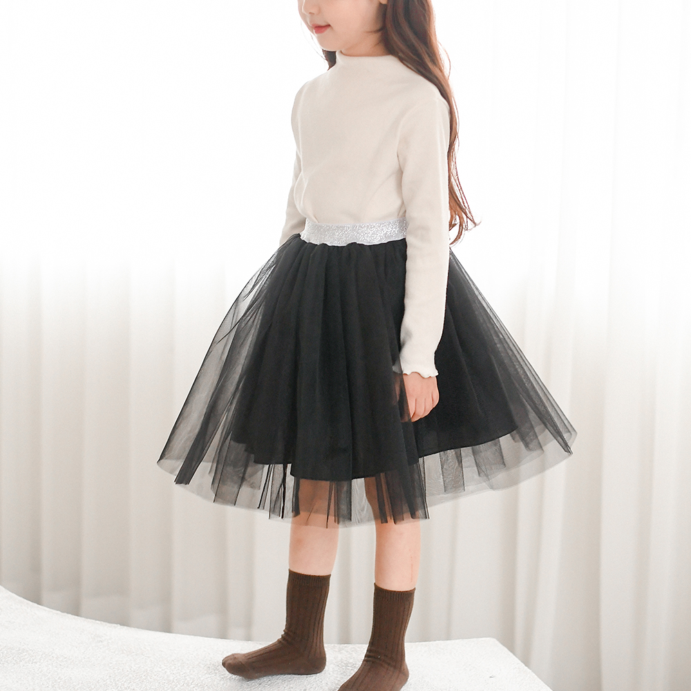 펄밴드 샤르 여아 샤 튜튜 스커트 공주 아이보리 블랙 핑크 치마 발레 치마 유아 키즈 - 상세 이미지 5