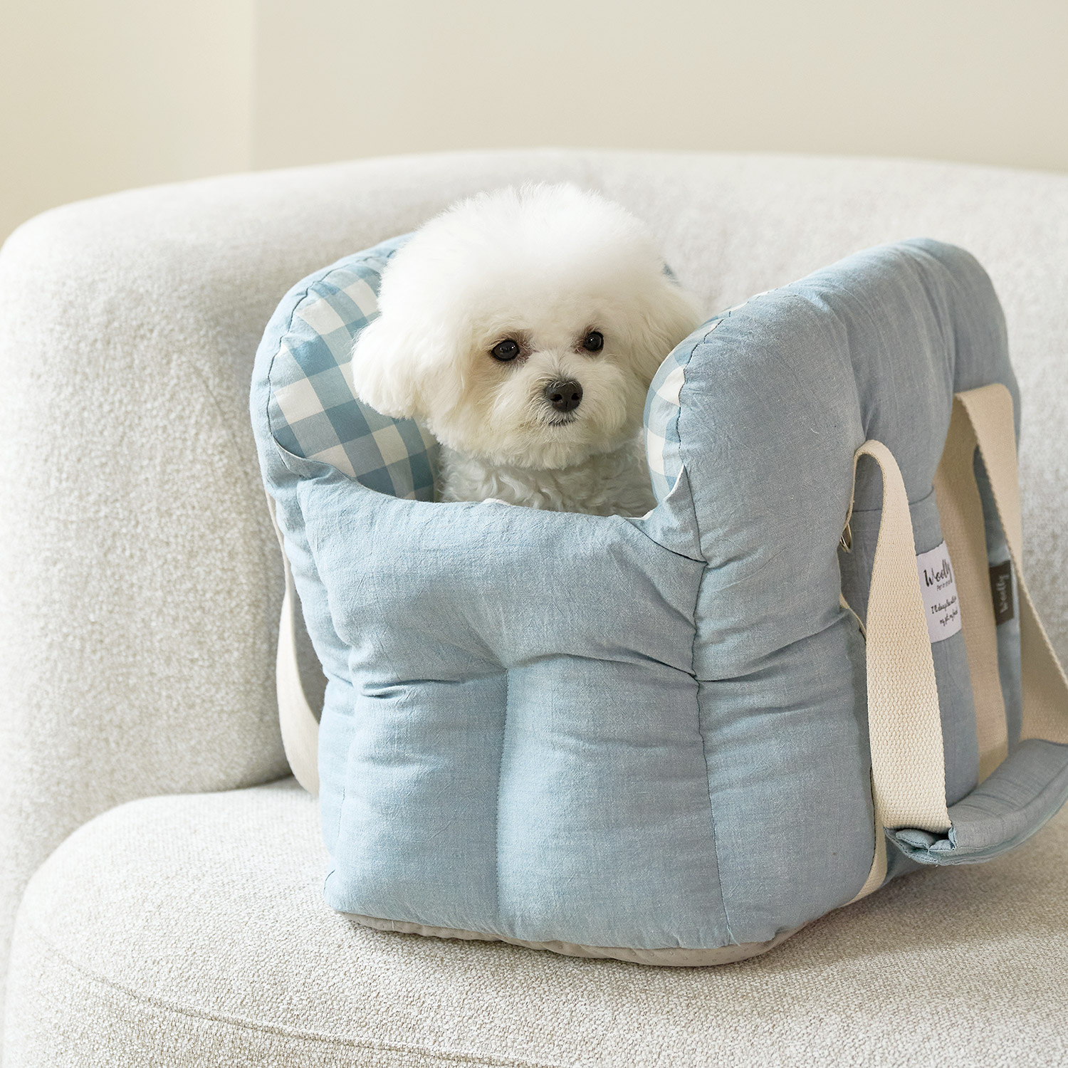 울리 코튼체크 구름 강아지 이동가방 슬링백 산책 캐리어 기내용 M