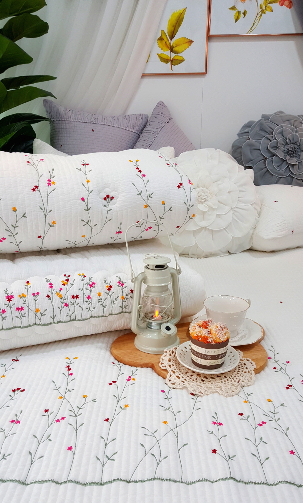 겨울 차렵이불 세트 알러지케어 들꽃 자수 워싱