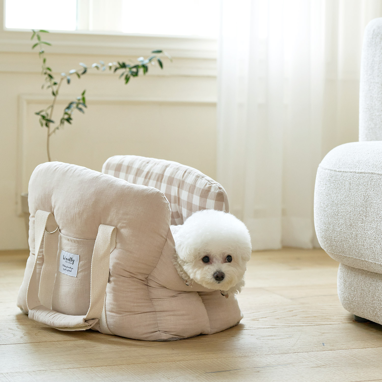 울리 코튼체크 구름 강아지 이동가방 슬링백 산책 캐리어 기내용 M
