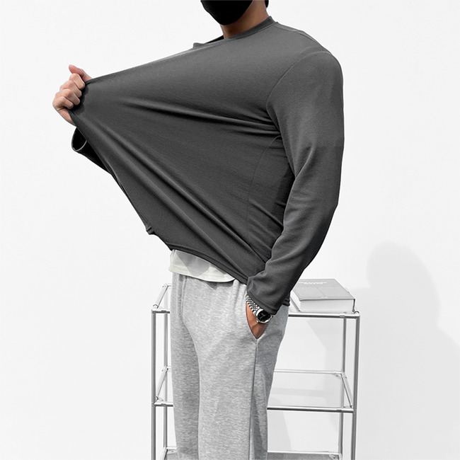 남자 긴팔티 무지 링클프리 라운드 95 100 105 110 - 상품 이미지