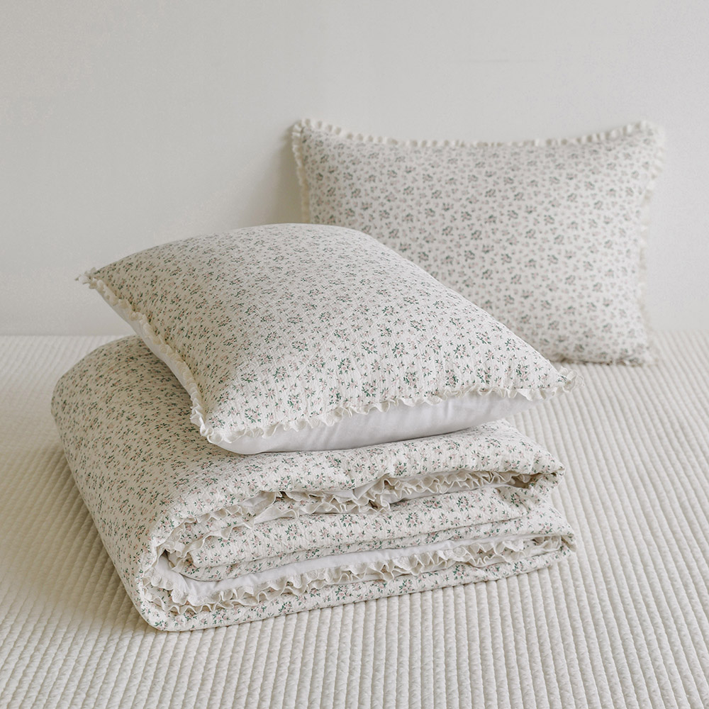 플로흐 감성 워싱 순면 차렵 이불 베개 간절기 여름 호텔 더블 싱글 침구 쁘띠레이스베개 솜포함