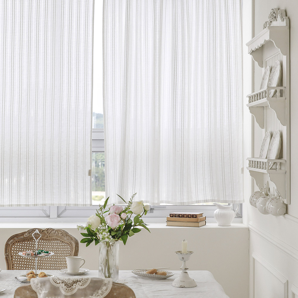 프렌치 소프트 워싱 빈티지 자수 가리개 바란스 커튼 현관 중문 창문 주방 선반 138x40