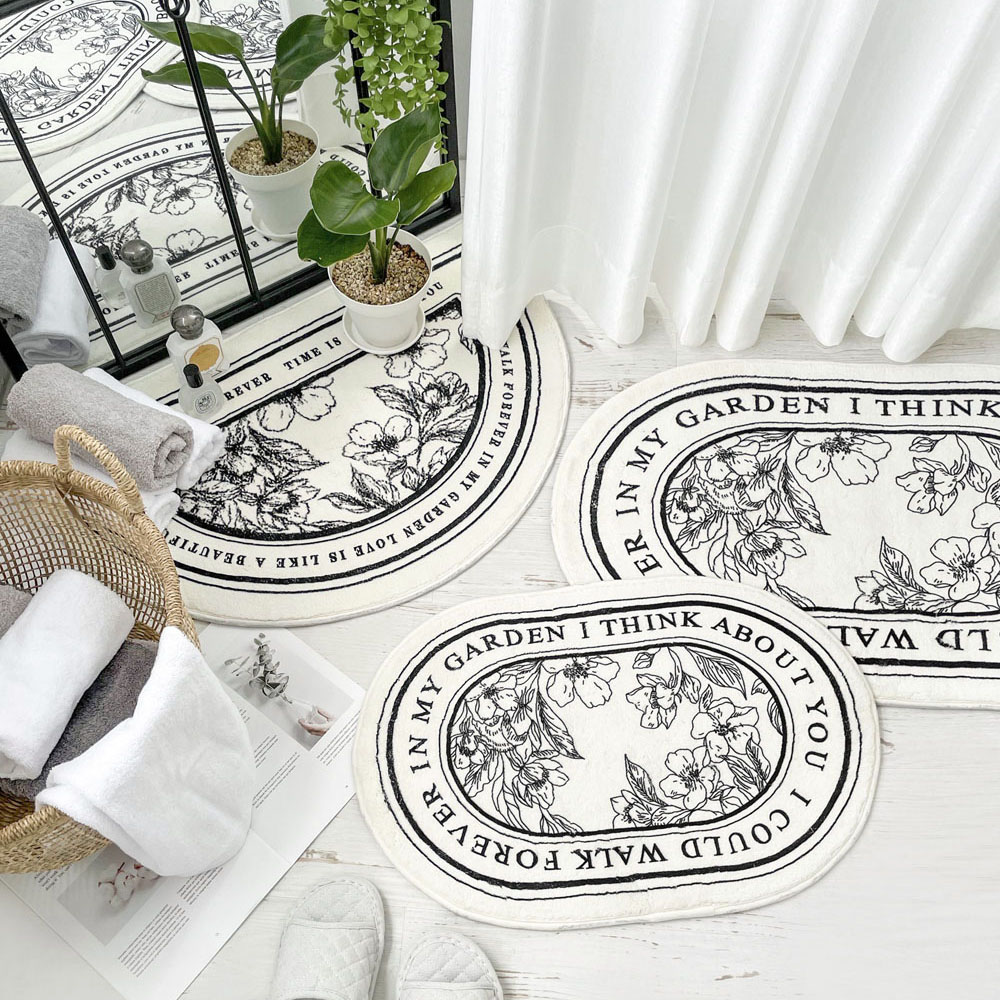 루이즈 북유럽 극세사 욕실 화장실 주방 싱크대 면 반원 타원 매트 발매트 러그 40x60