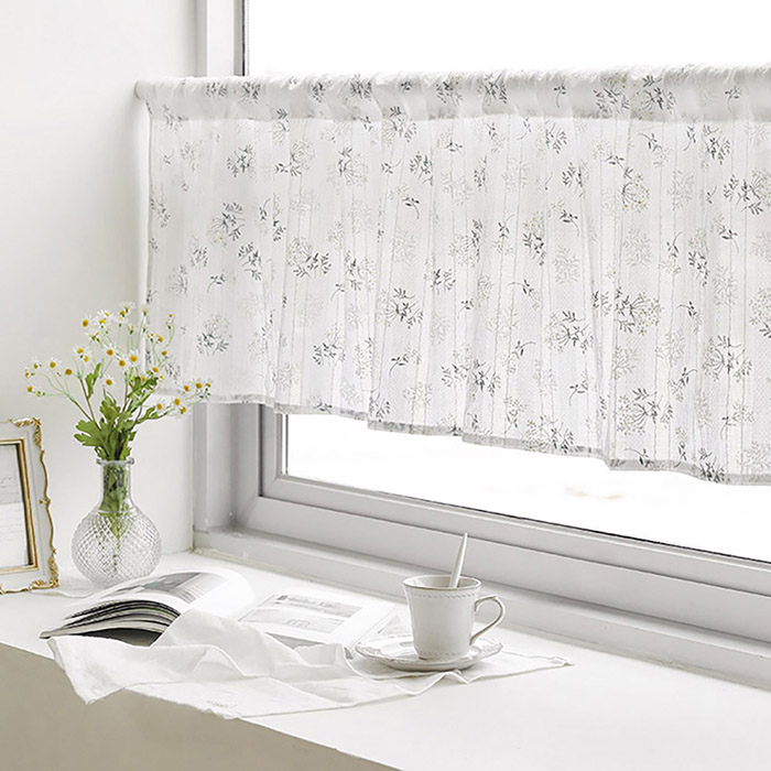 엘레나 워싱 순면 자수 창문 주방 중문 선반 문 가리개 바란스 커튼 A148x40cm