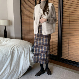 클래식 체크 스커트 뒷트임 슬릿 H라인 스커트 펜슬 여성 롱스커트 착용 후기 | 사이즈/핏 총정리 - 상품 이미지 2