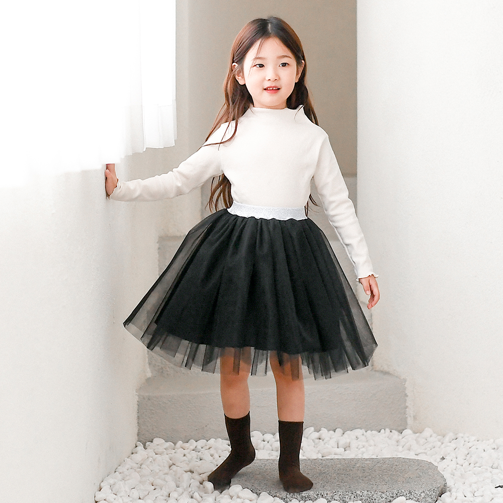 펄밴드 샤르 여아 샤 튜튜 스커트 공주 아이보리 블랙 핑크 치마 발레 치마 유아 키즈 이미지 6