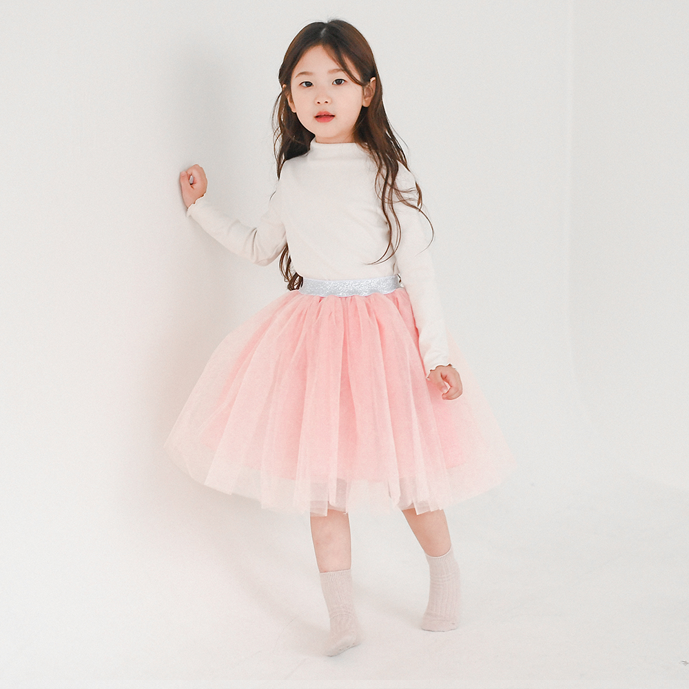 펄밴드 샤르 여아 샤 튜튜 스커트 공주 아이보리 블랙 핑크 치마 발레 치마 유아 키즈 - 상세 이미지 3