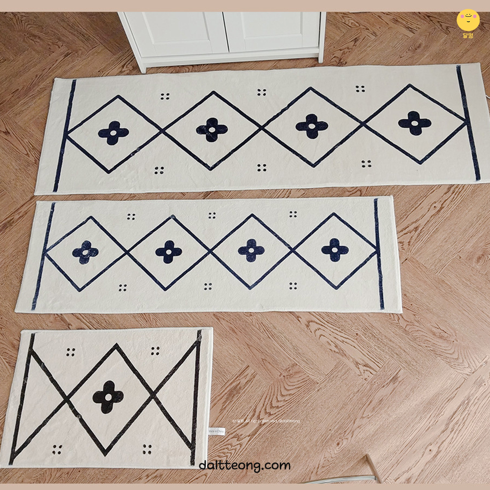 달떵 단모 다이아 패턴 침실 러그 미니 긴러그 포인트 주방 쇼파 침대 카페트 120x40