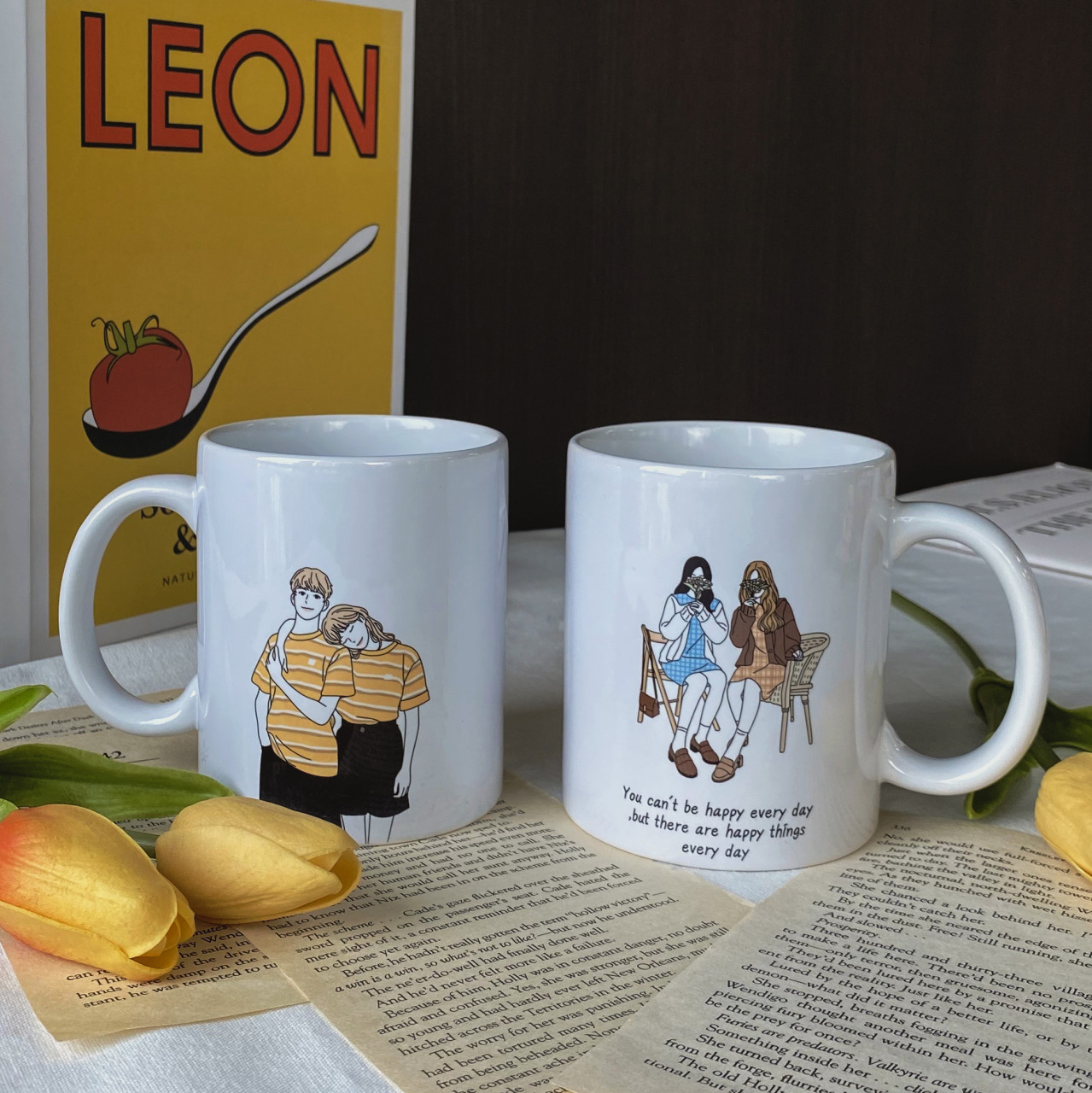 머그컵 제작 커플 드로잉 결혼선물 흰색