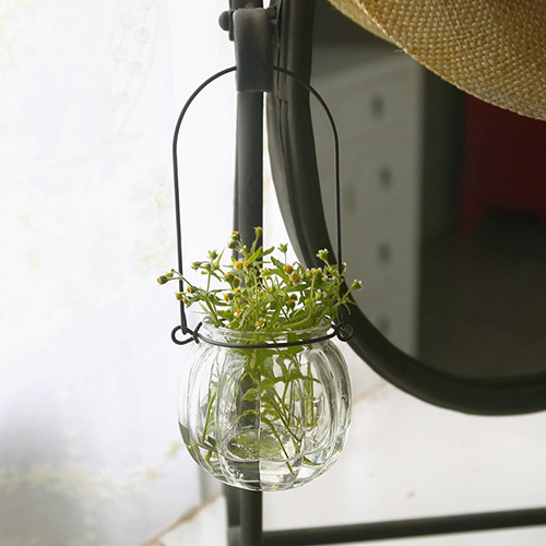행잉 와이어 미니 글라스 유리 베이스 수경 테라리움 식물 공중 화병 꽃병 이미지 3