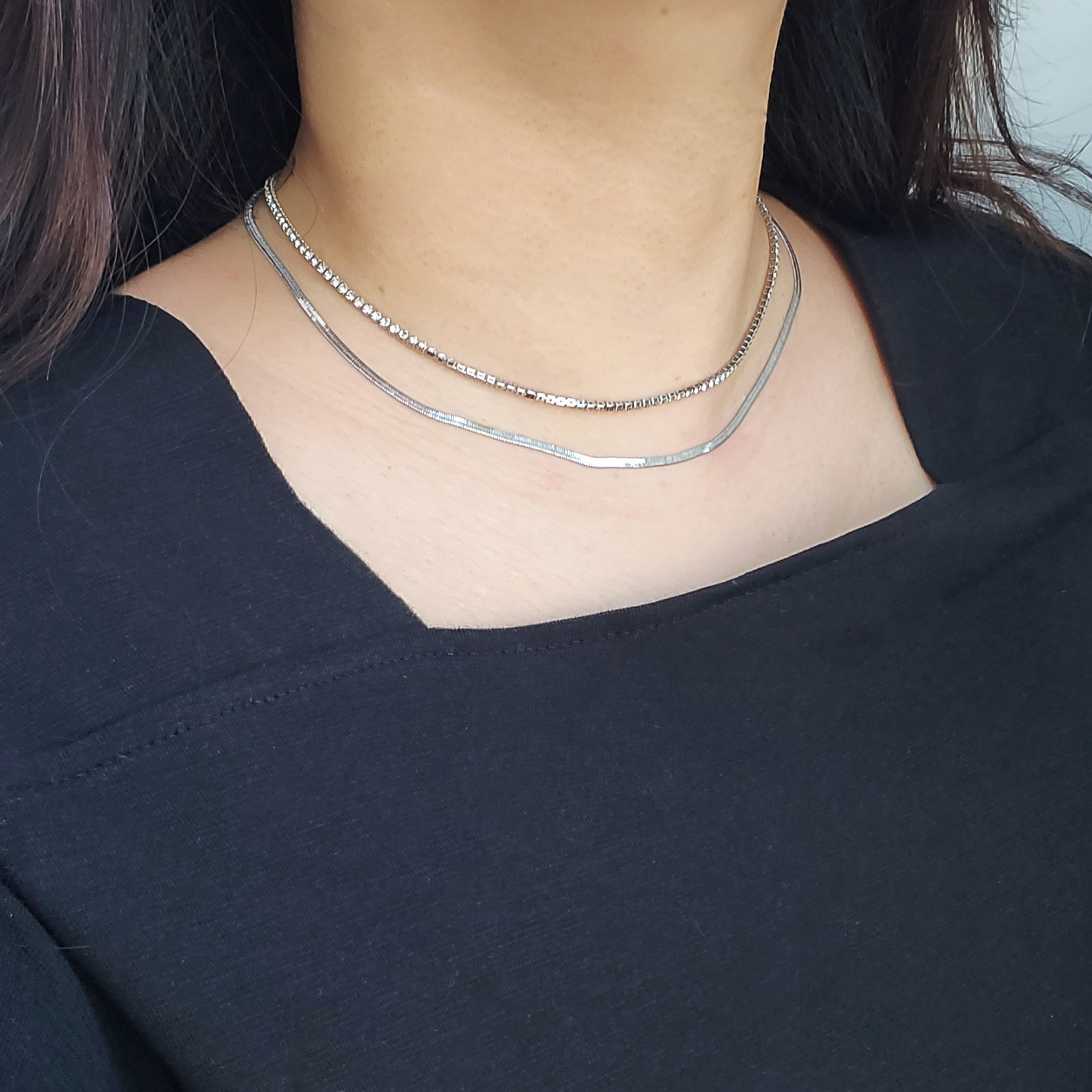 2mm 슬림 뱀줄 스네이크 체인 헤링본 연예인 목걸이 - 상세 이미지 4