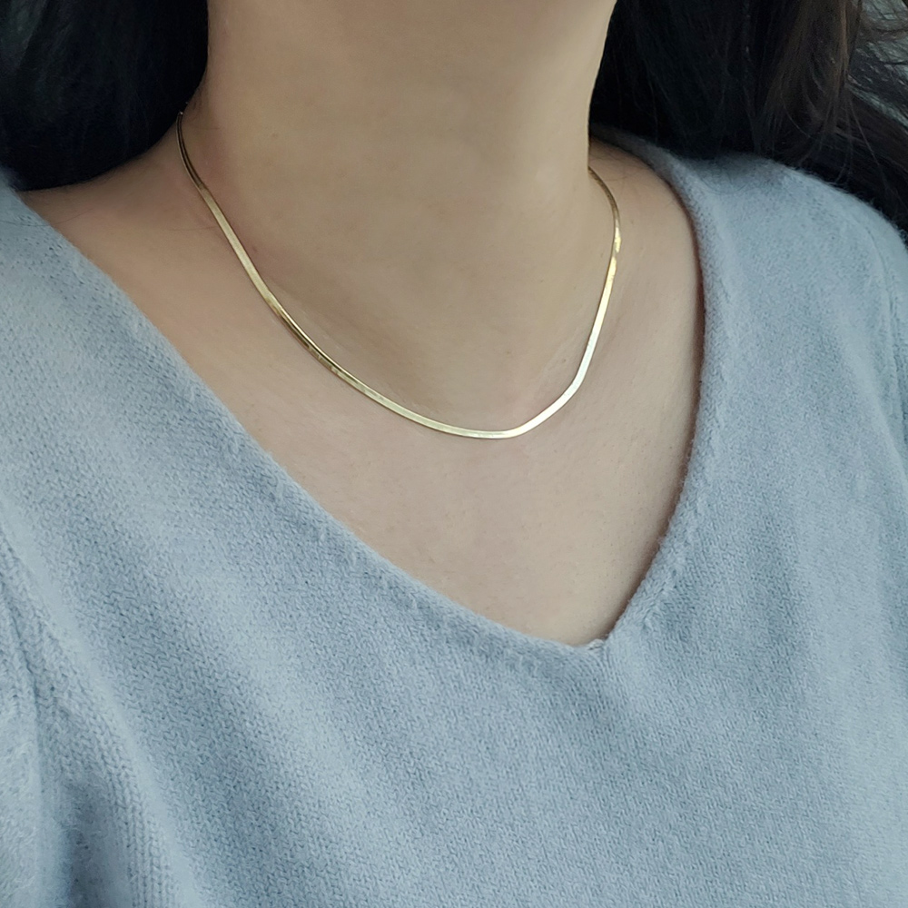 2mm 슬림 뱀줄 스네이크 체인 헤링본 연예인 목걸이 - 상세 이미지 5