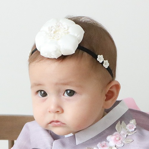 화이트 호박 아기 한복머리띠 (베이비용) 돌잔치 명절 - 상품 이미지