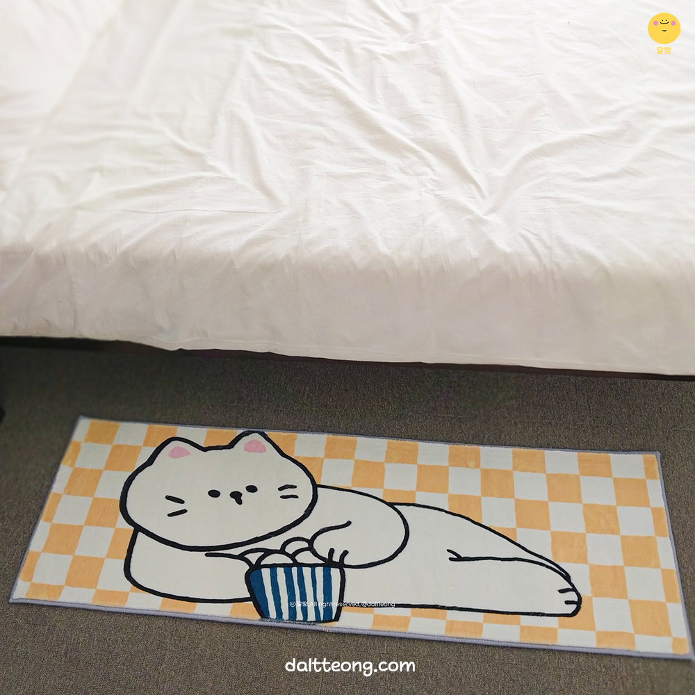 달떵 귀여운 노랑 체커보드 팝콘뚱냥 침실 긴 러그 미니 카페트 롱발매트 아기방120x40 - 상세 이미지 2