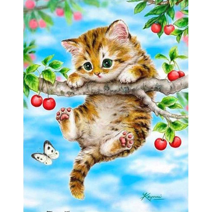 체리나무와 고양이 (패브릭) 보석십자수 30x40 : 퍼즐사랑