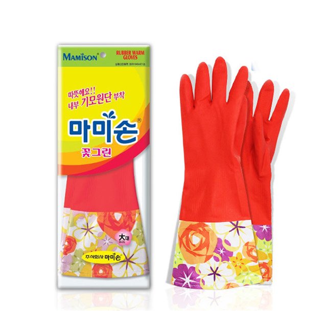 마미손 꽃그린기모 고무장갑 대형 - 상품 이미지