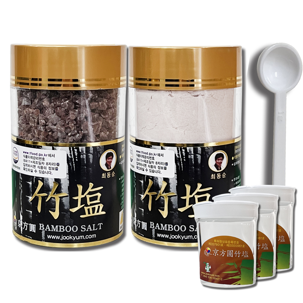 경방원 죽염 9회 경방원자죽염 알갱이250g+분말250g+스푼+휴대용 빈통 3개 - 메인 이미지