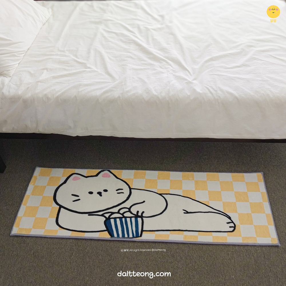 달떵 귀여운 노랑 체커보드 팝콘뚱냥 침실 긴 러그 미니 카페트 롱발매트 아기방120x40