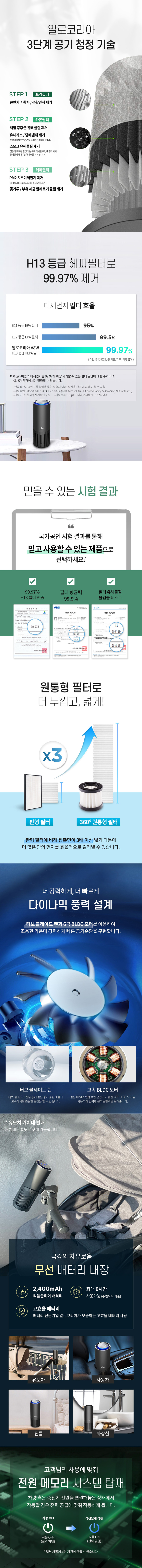 알로코리아 A8W 소형 무선 공기청정기 원룸 탁상용 휴대용 책상 사무실 판매처 상세 정보 이미지 4