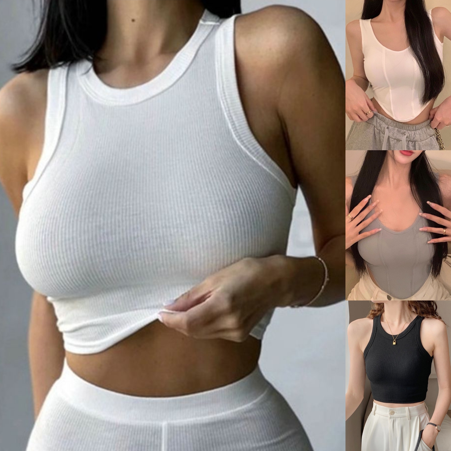요가나시 필라테스상의 민소매 크롭 티셔츠 - 상품 이미지