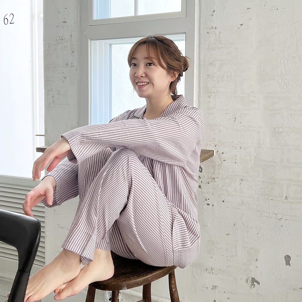 국산 부드러운 촉감 긴팔 반팔 커플잠옷 잭 줄무늬 빅사이즈 2XL 파자마 상세 이미지 47