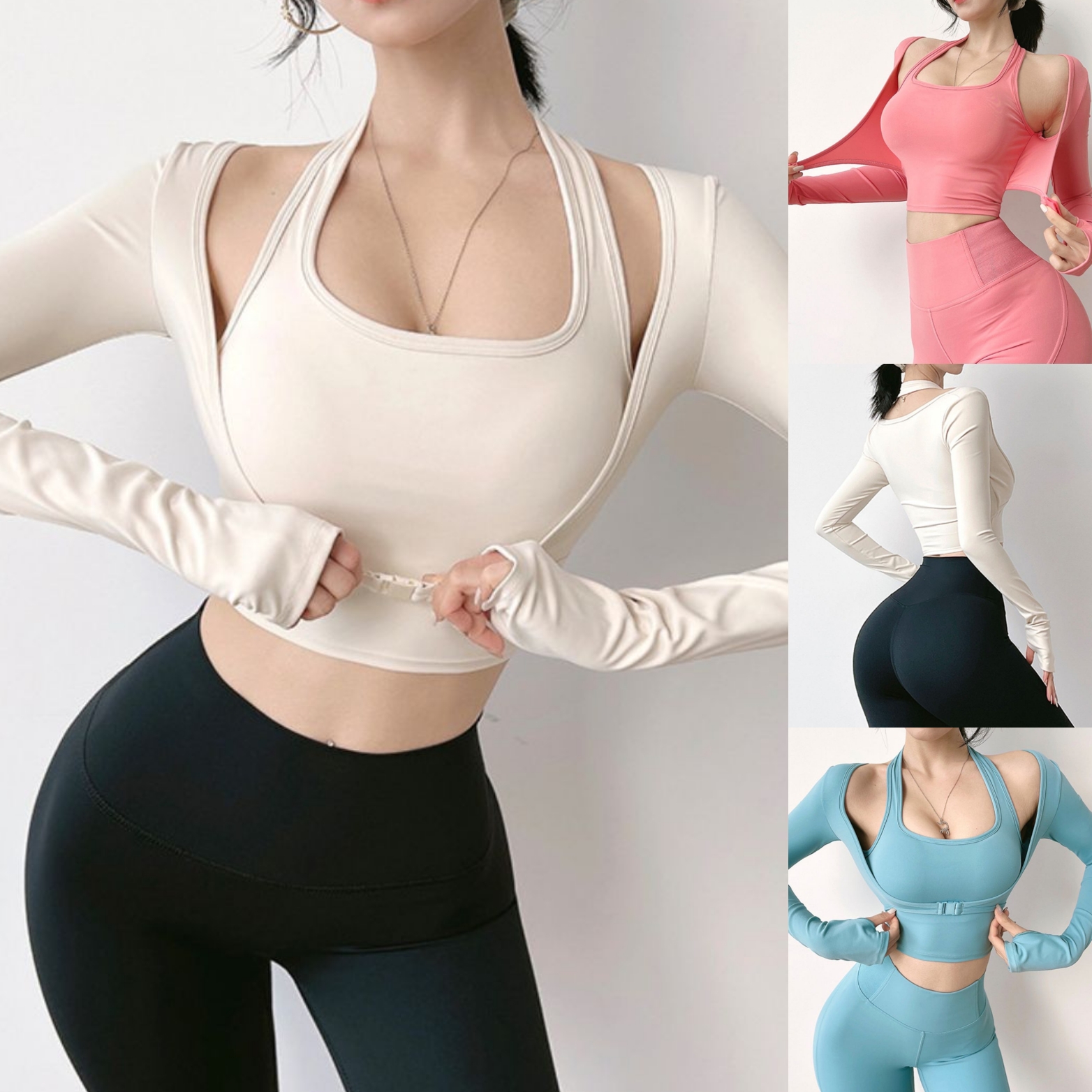홀터넥브라탑 요가브라탑 긴팔 필라테스 바스트업 N16 - 상품 이미지