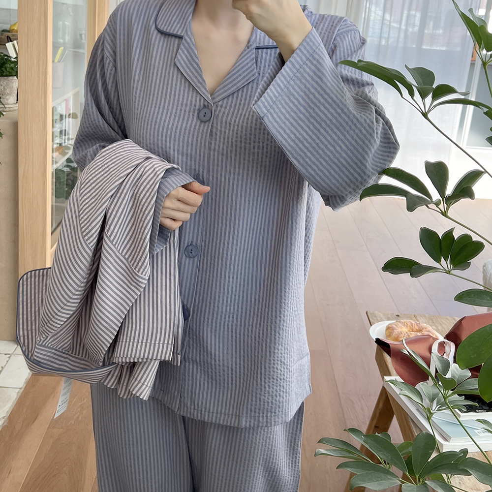 국산 부드러운 촉감 긴팔 반팔 커플잠옷 잭 줄무늬 빅사이즈 2XL 파자마 상세 이미지 9