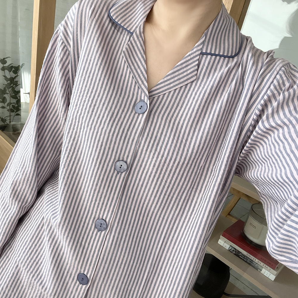 국산 부드러운 촉감 긴팔 반팔 커플잠옷 잭 줄무늬 빅사이즈 2XL 파자마 상세 이미지 45