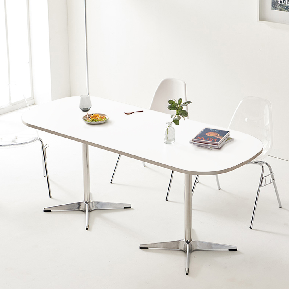 플랜 실버 타원형 식탁 카페 테이블 1600 화이트