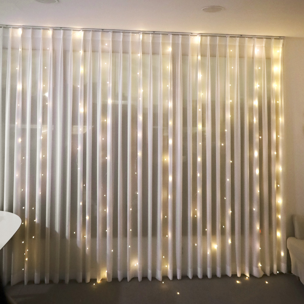 led 와이어 커튼 전구 줄 조명 usb전원 리모컨 점멸 300구 웜화이트 3m x 3m 이미지 7