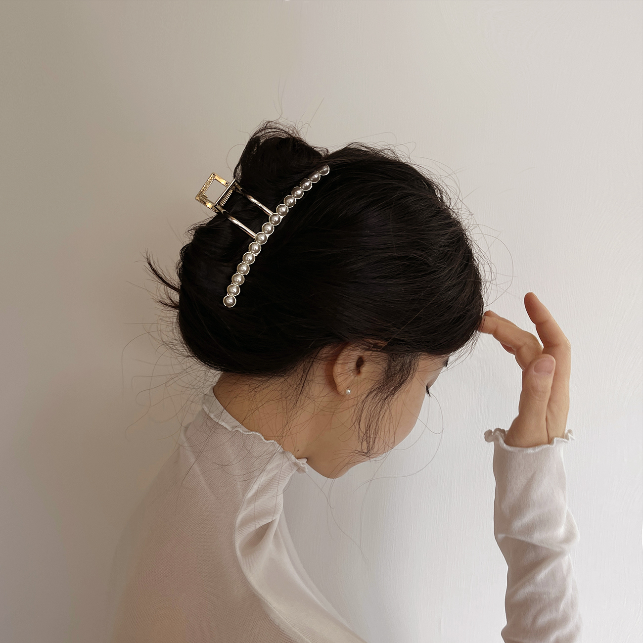 진주 메탈 헤어 집게핀 긴 머리 숱 많은 머리용 빅사이즈 강한 고정력 국산 레이스룸 - 상세 이미지 4