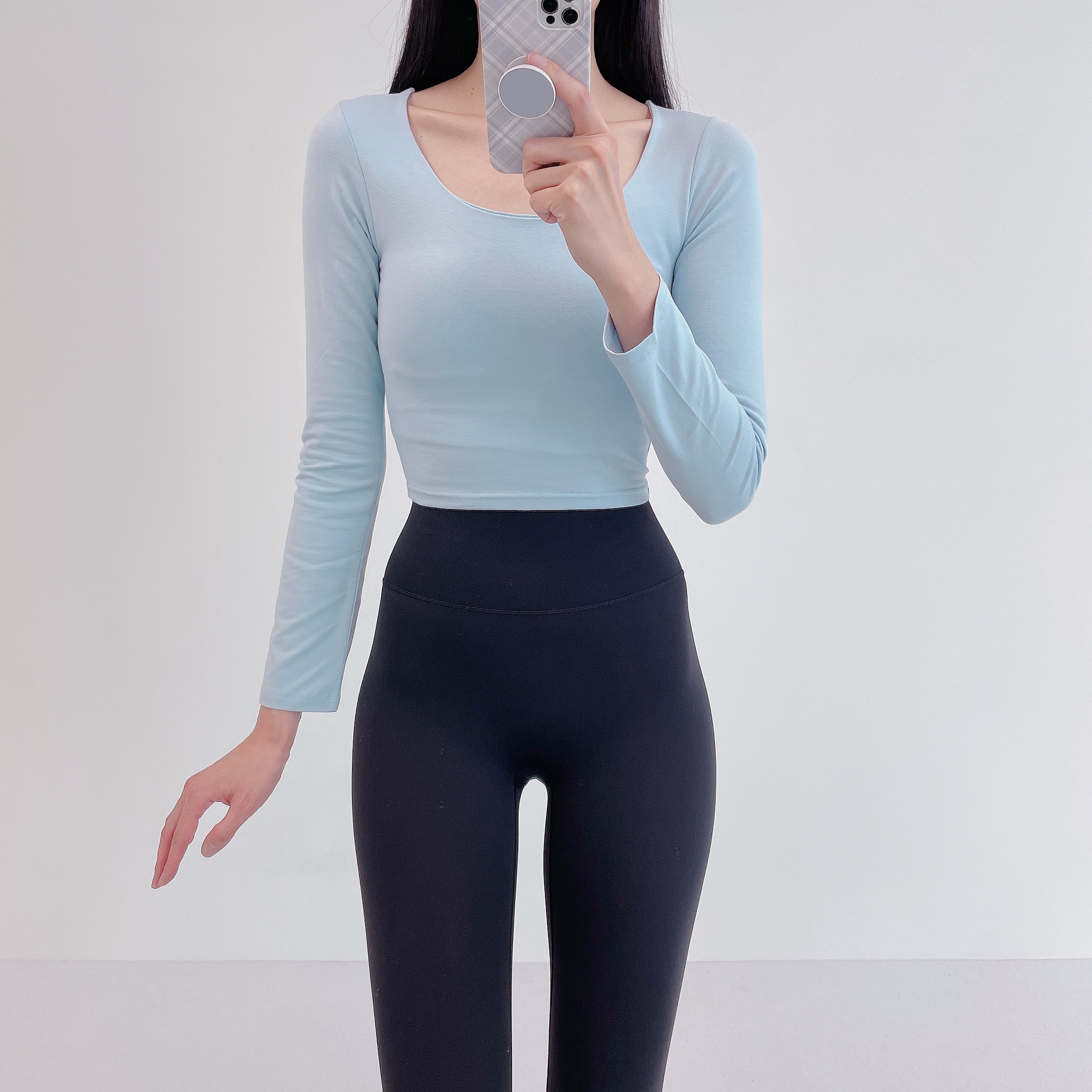 로라벨 티스 필라테스복 여성 요가복 필라테스 요가 상의 옷 커버업 운동복 탑 긴팔 크롭 - 상세 이미지 2