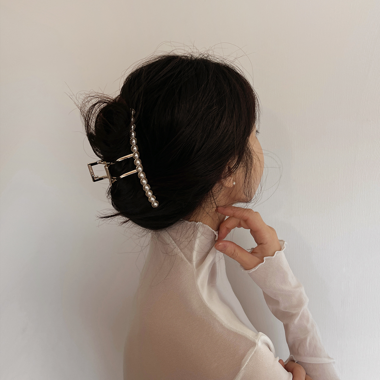 진주 메탈 헤어 집게핀 긴 머리 숱 많은 머리용 빅사이즈 강한 고정력 국산 레이스룸 - 상품 이미지