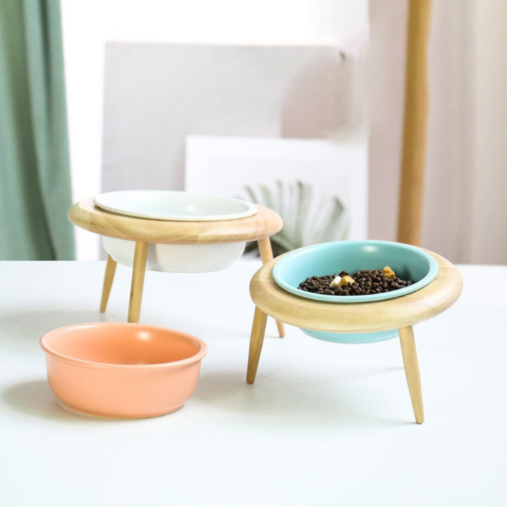 펫트너스 UFO 강아지 밥그릇 고양이 식기 도자기 세라믹 원목