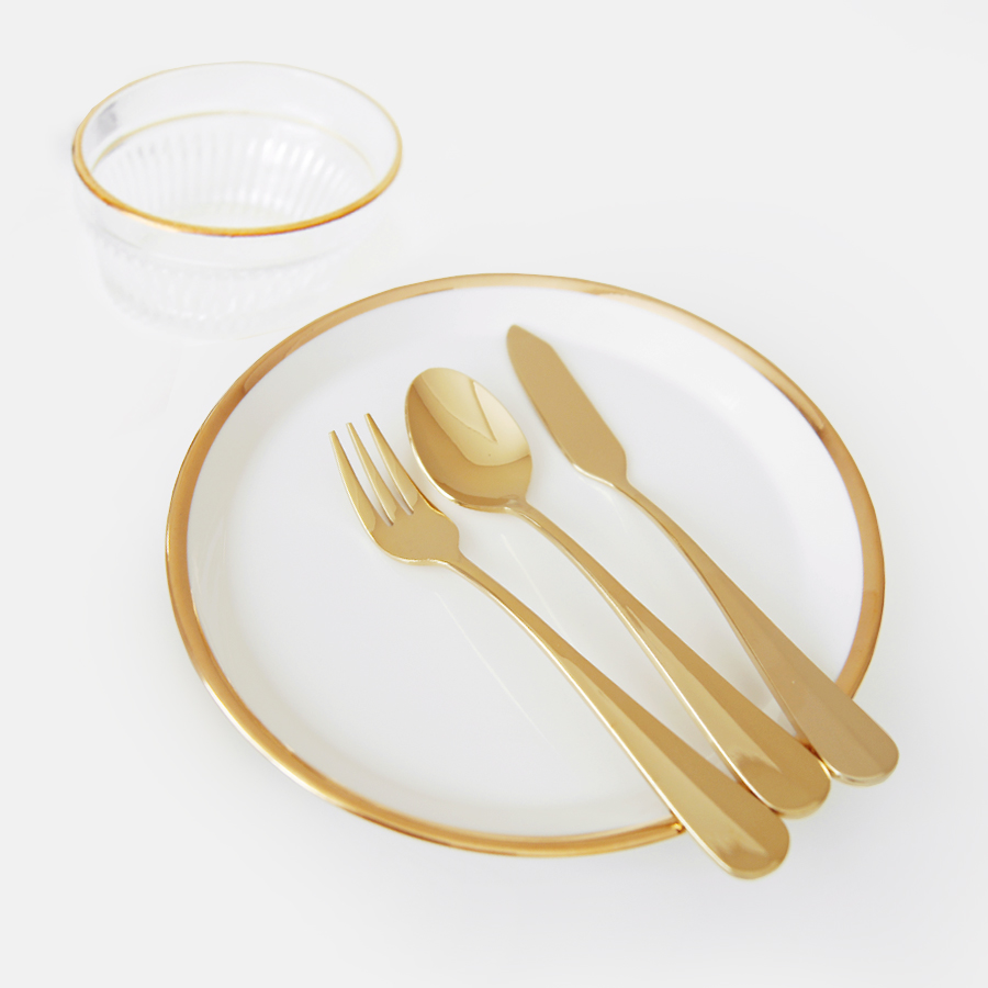 티타늄으로 도금한 골드블링 디저트커트러리 3종세트