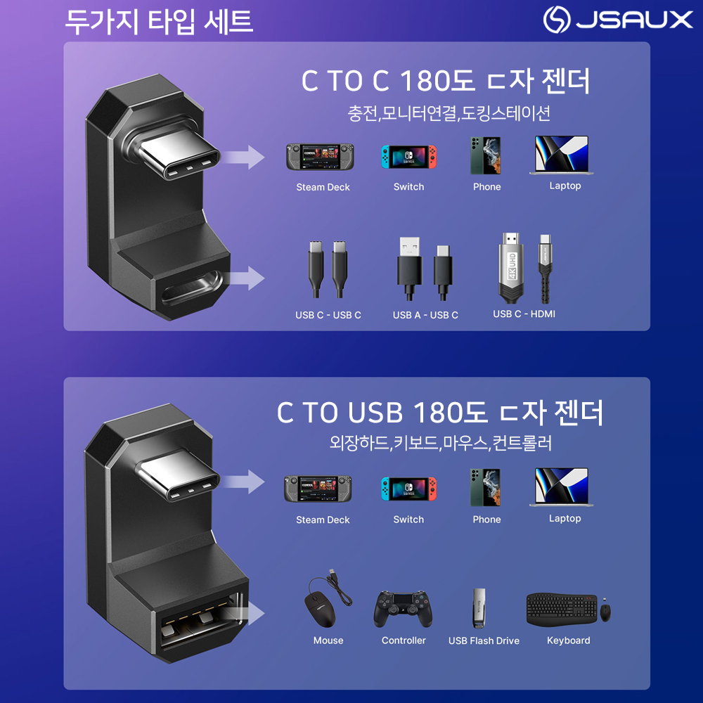 C to C 타입 USB 젠더 180도 ㄷ자 세트 JSAUX - 상세 이미지 3