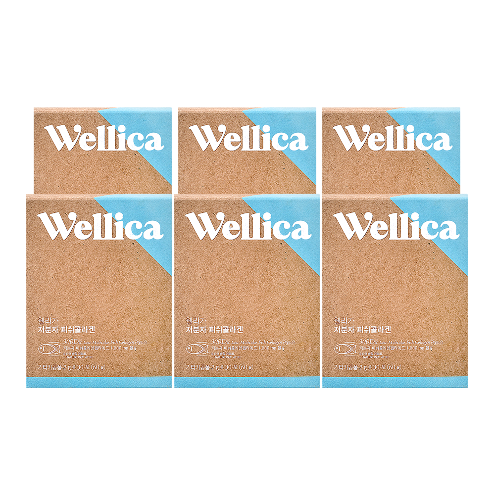 웰리카 초저분자 300달톤 어린 저분자 피쉬 콜라겐 펩타이드 엘라스틴 30포, 6개