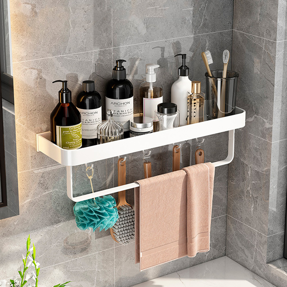 올인원 무타공 화장실선반 세면대 욕실 정리대 50cm 수건걸이포함 제품 이미지