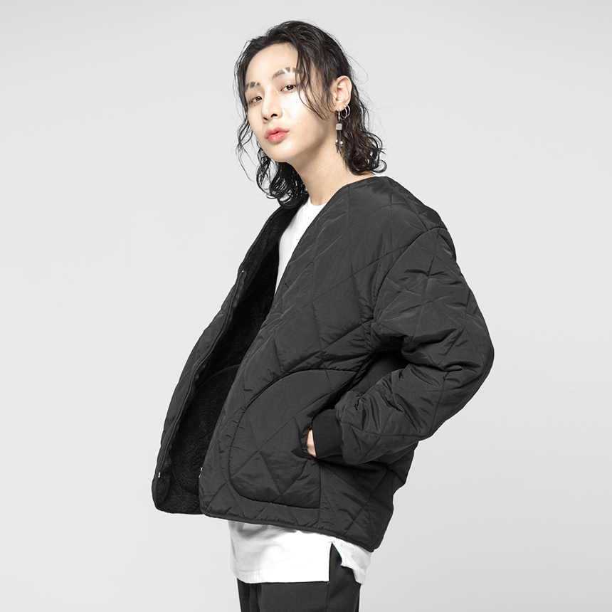 [당일출고] 유니섹스 보아털 퀼팅 집업점퍼 깔깔이 점퍼 2color (S~2XL) - 상세 이미지 3