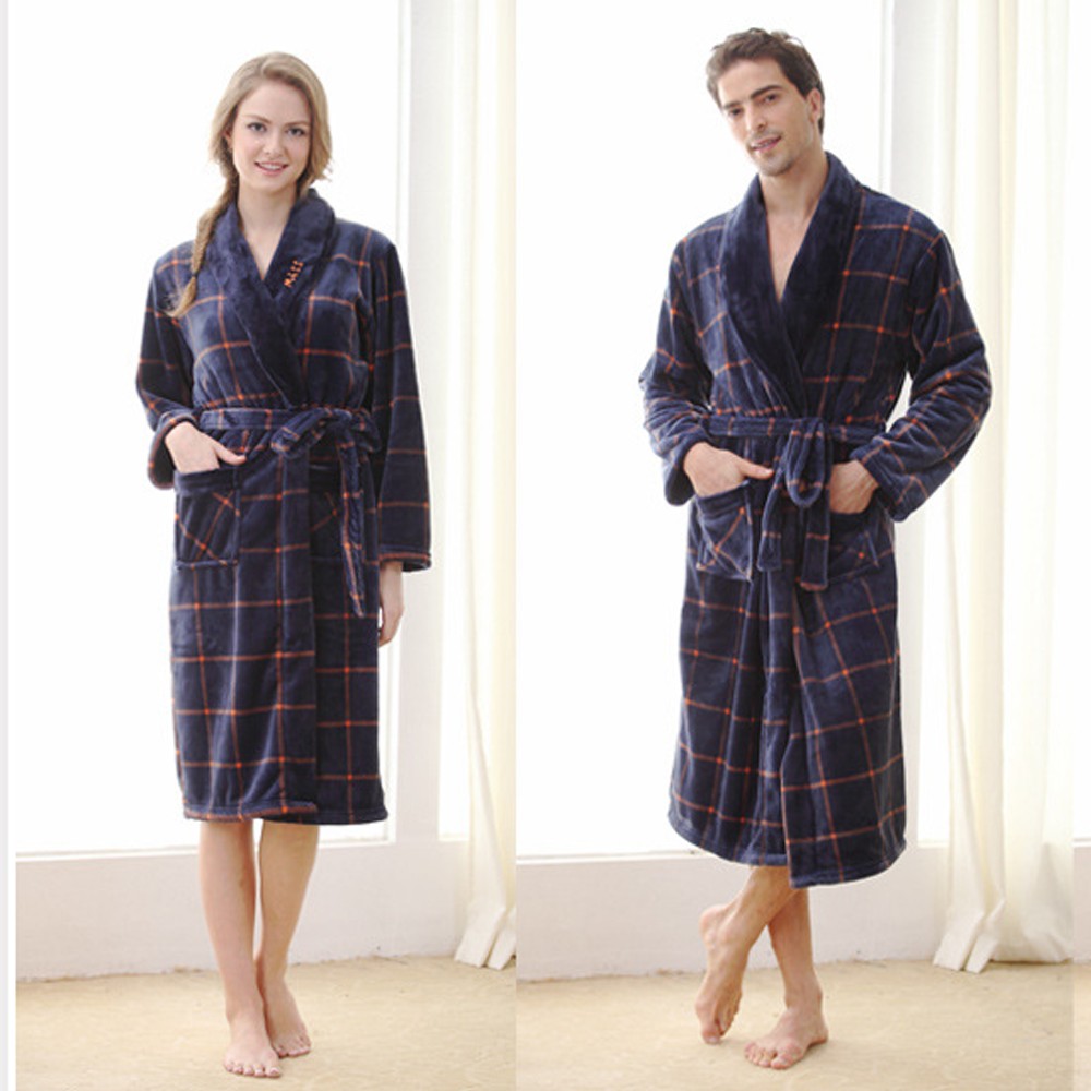 극세사샤워가운 목욕가운 여성 체크네이비