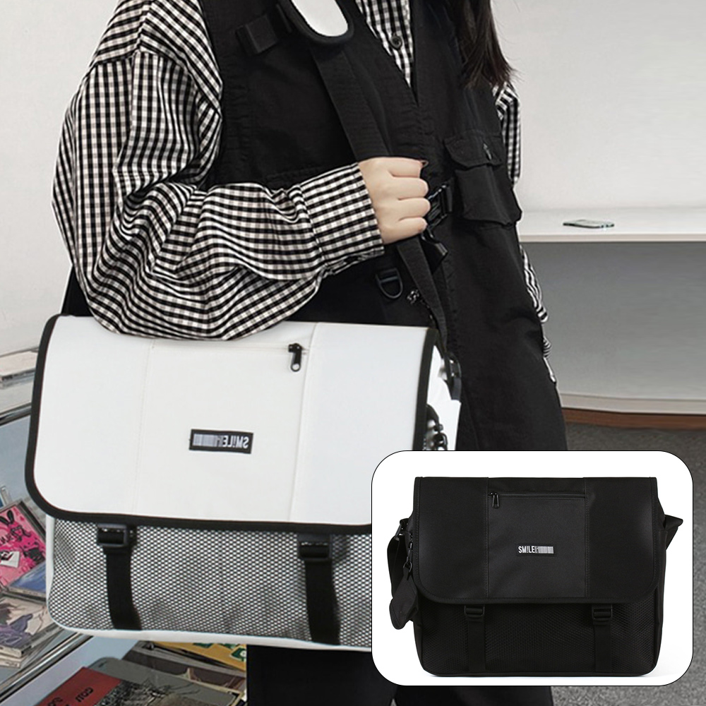 남학생 여학생 큰 메신저백 옆으로매는 책가방 남자 여자 가벼운 캐주얼 학원 크로스백 가방 - 상품 이미지