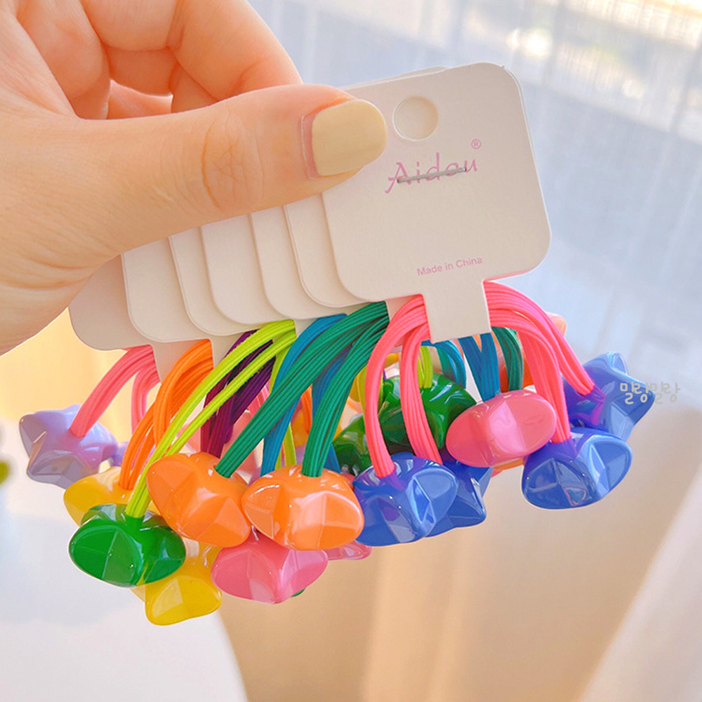 머리방울 이쁜 머리끈 하트 별 고무줄  포인트 컬러 헤어끈 - 상세 이미지 2
