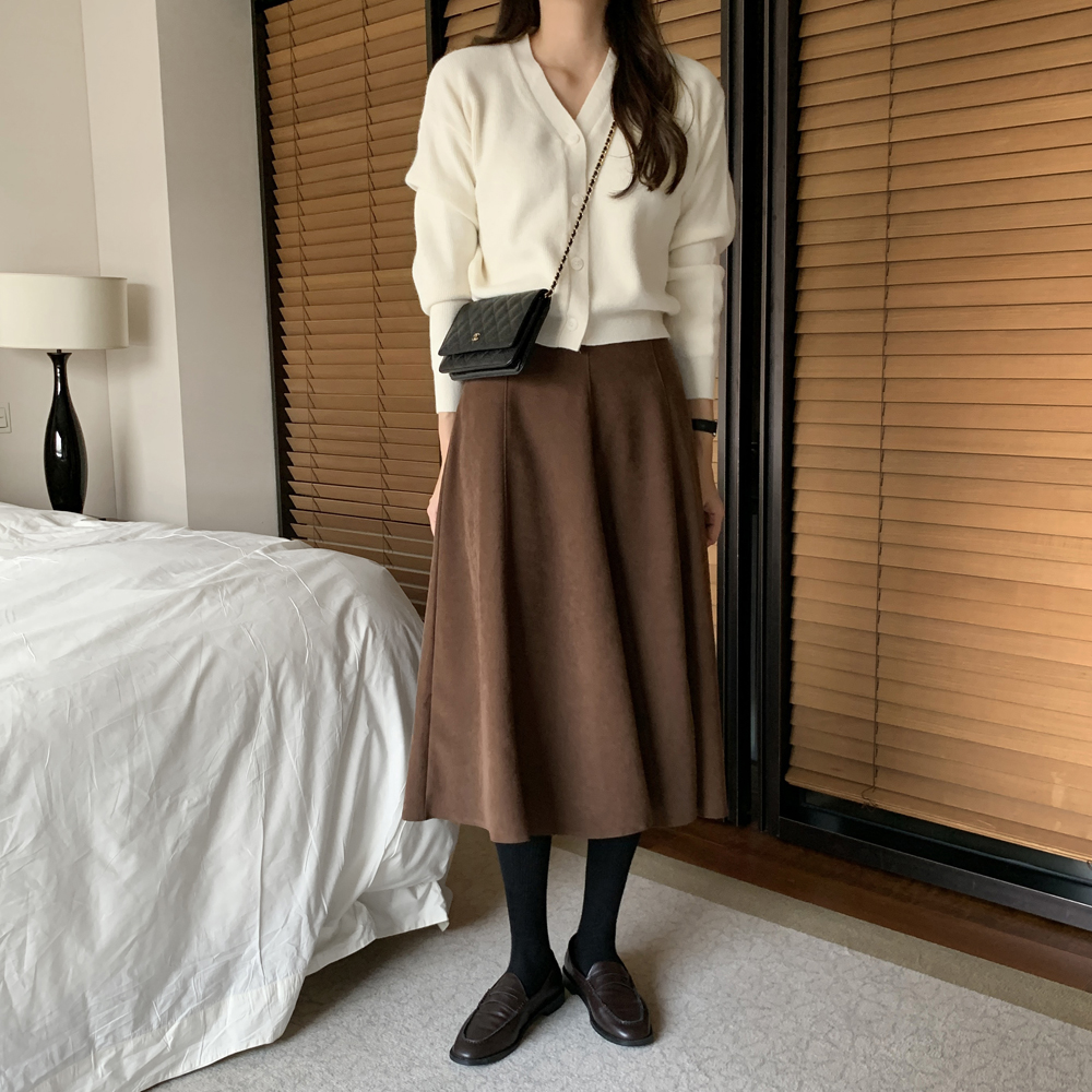 하이웨스트 플레어 스커트 여성 겨울 롱 스커트 블랙 브라운 A라인 치마 - 상세 이미지 5