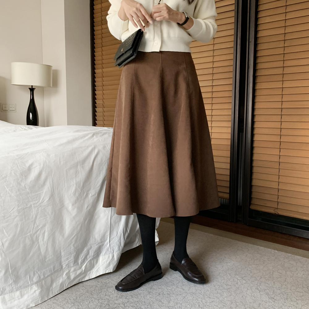 하이웨스트 플레어 스커트 여성 겨울 롱 스커트 블랙 브라운 A라인 치마 - 상세 이미지 4