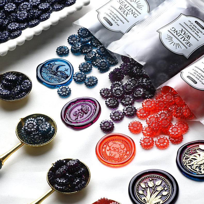 실링왁스 반투명 해바라기 왁스 100알 실속형 비즈 스탬프 왁스씰 제작