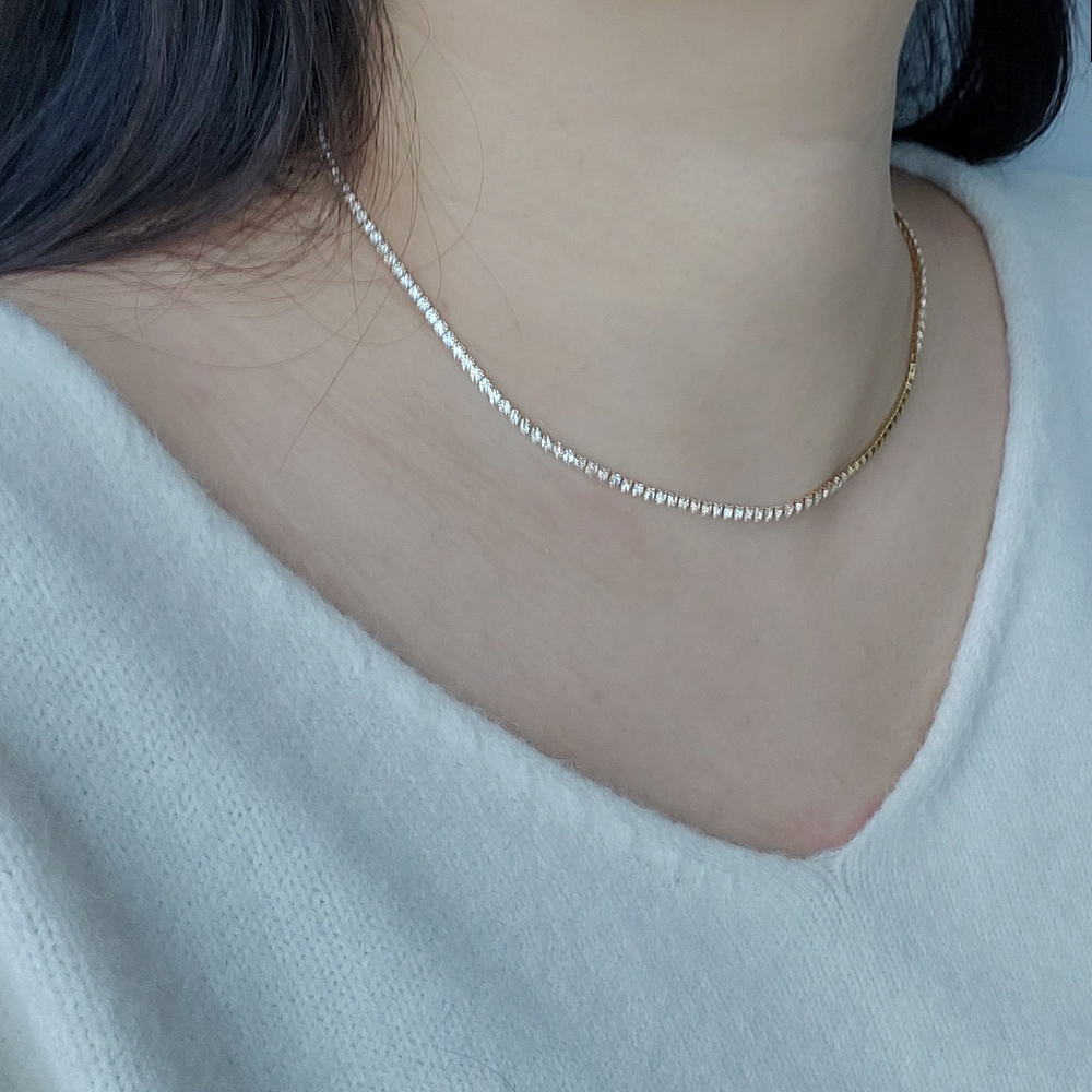 2mm 큐빅 줄란 데일리 숏 슬림 얇은 반짝이는 테니스 목걸이 - 상세 이미지 2
