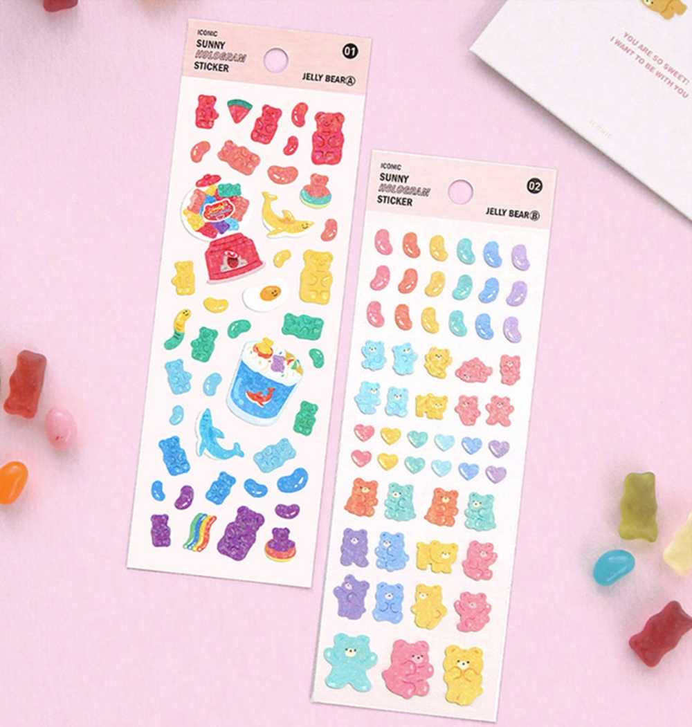 아이코닉 써니 홀로그램 씰스티커 (다꾸 리무버블 스꾸 폴꾸 컨페티)Jelly Bear - 메인 이미지