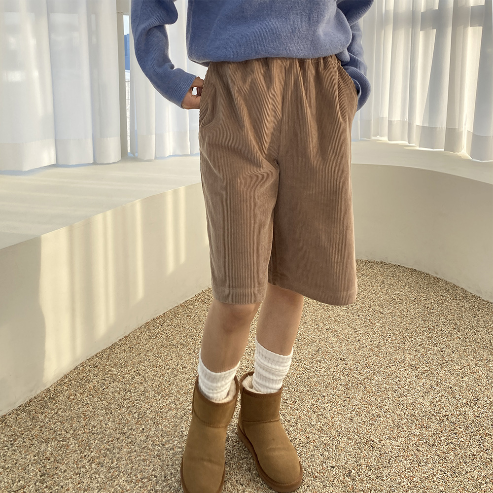 코듀로이 팬츠 골덴 밴딩 와이드 미디 반바지 44-77 - 상세 이미지 2
