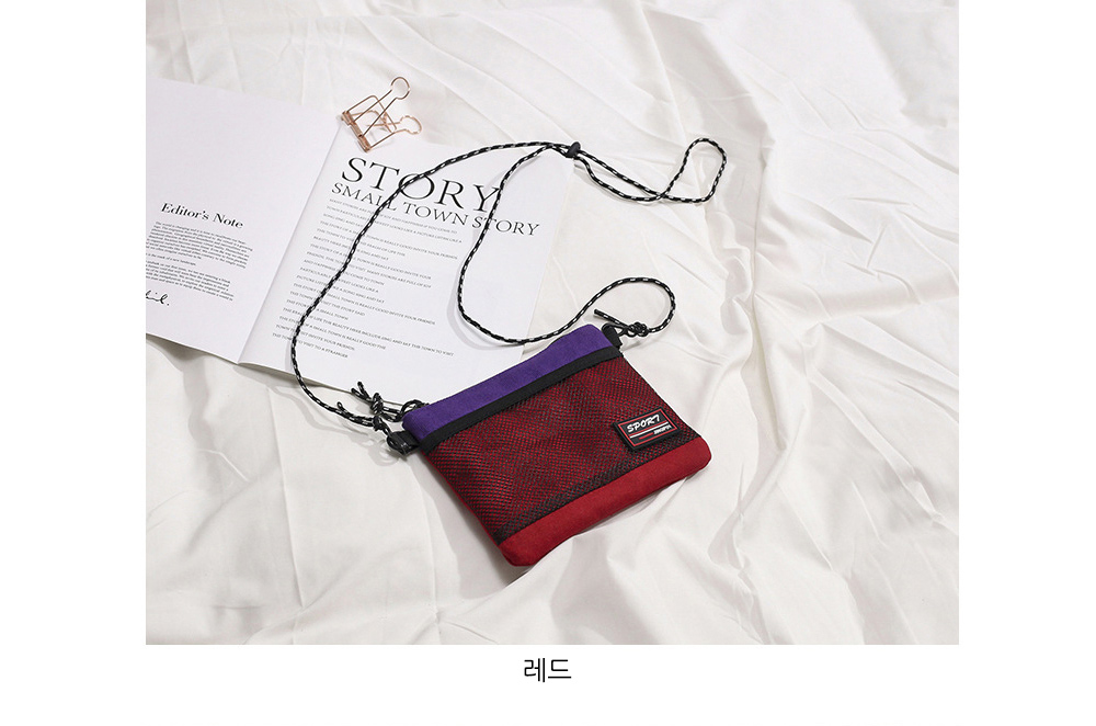 가벼운 슬림 미니 크로스백 캔버스 천 스퀘어 귀여운 큐티 메쉬포켓 핸드폰 지갑 작은 가방 - 상세 이미지 2